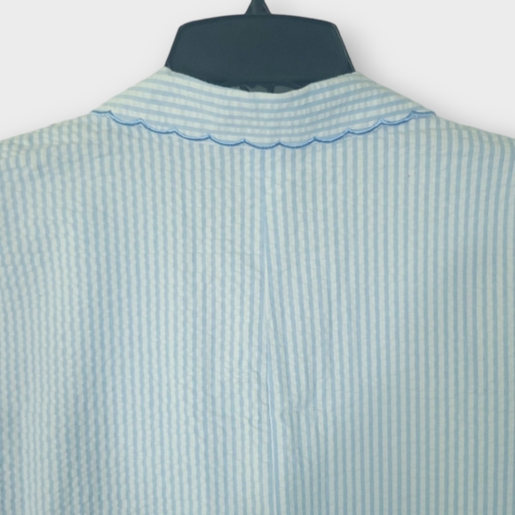 Susan Graver Size Medium Blue & White Striped Grannycore Coastal Eyelet Blazer - Picture 5 of 7